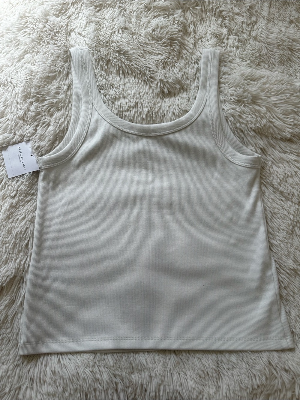 AMERICAN EAGLE White Ribbed Crop Tank Top Scoop Neck Women’s Large NWT